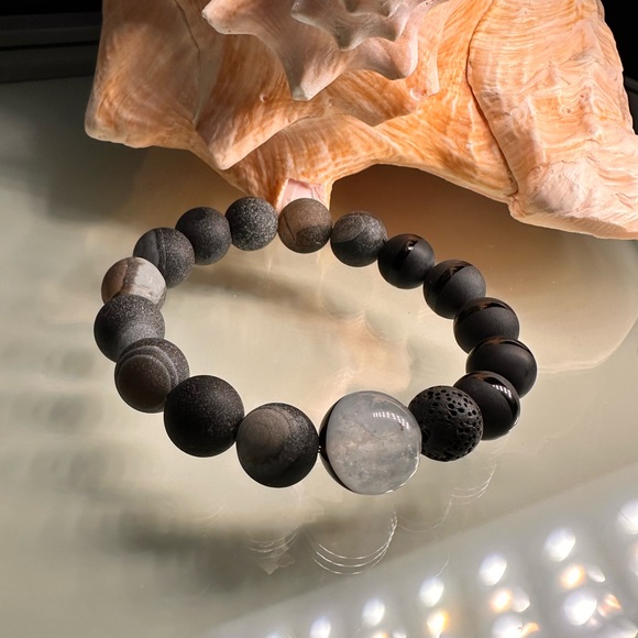 DRUZI AGATE + TUXEDO + ONYX + STONES BRACELET Size 7” - Picture 13 of 13